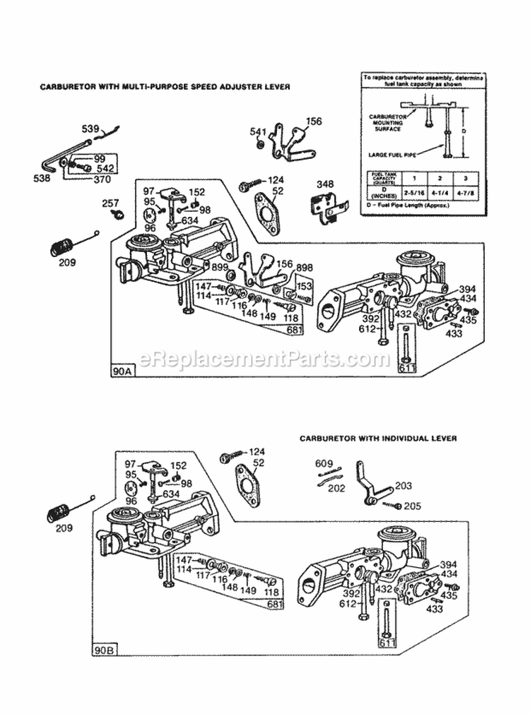 (2) Carburetor Assemblies Diagram and Parts List for 081232-9230-99  Briggs and Stratton Engine
